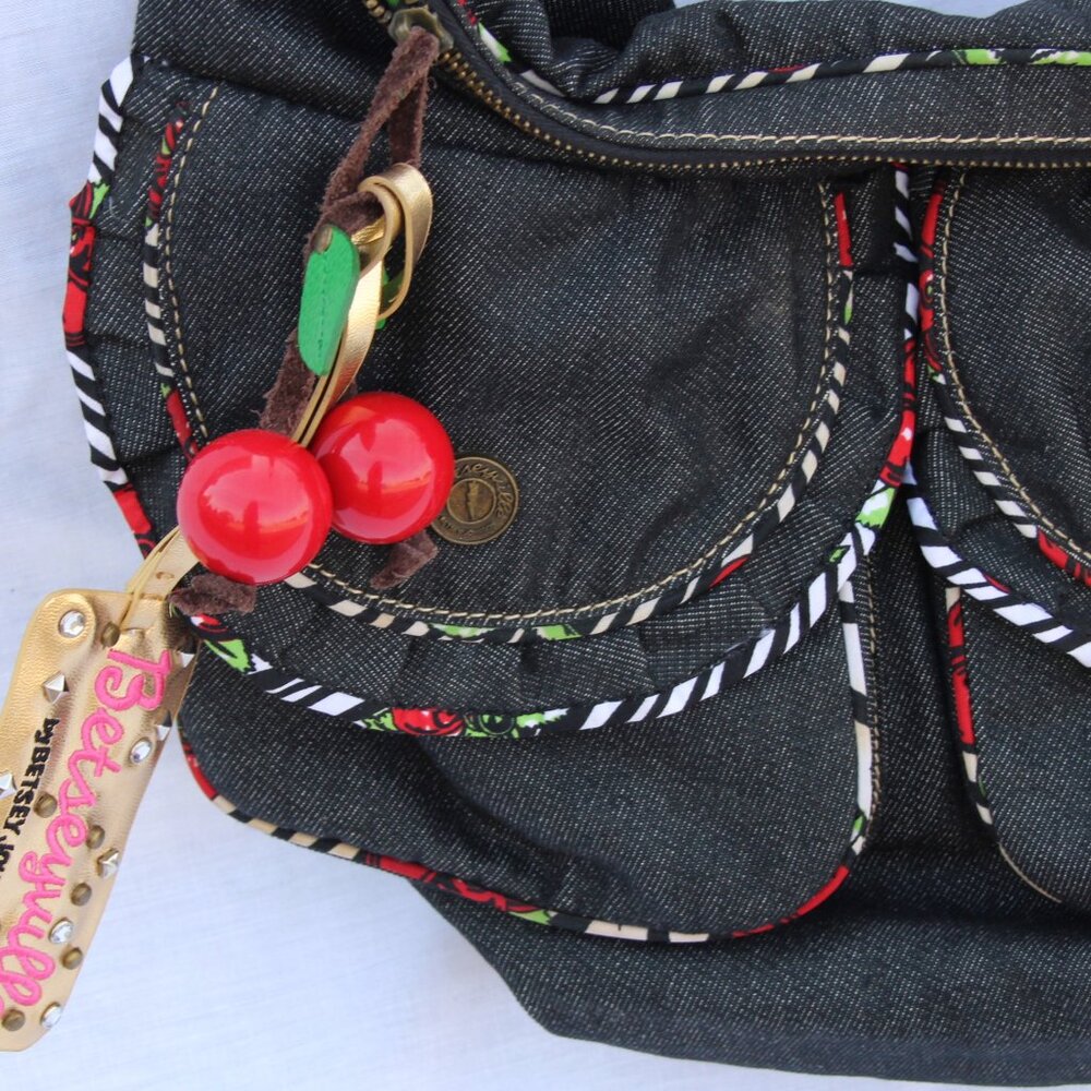 Betseyville by Betsey Johnson Denim Hobo Shoulder Bag with Cherry Charm Y2K - Picture 5 of 6